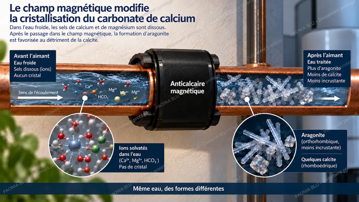 Influence d'un champ magnétique sur la cristallisation du carbonate de calcium en calcite et aragonite